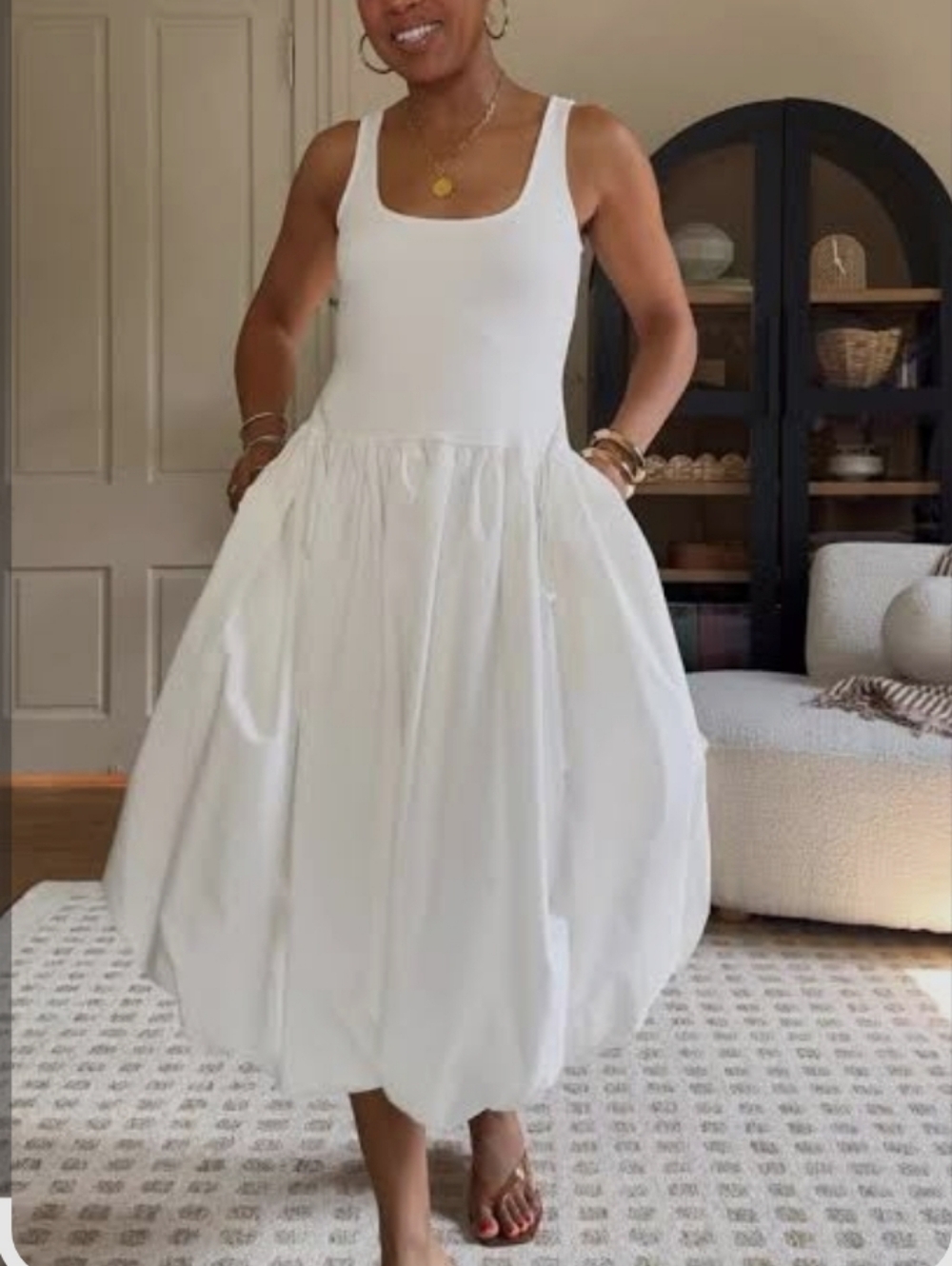 Zara Voluminous Balloon Midi Dress White Size S